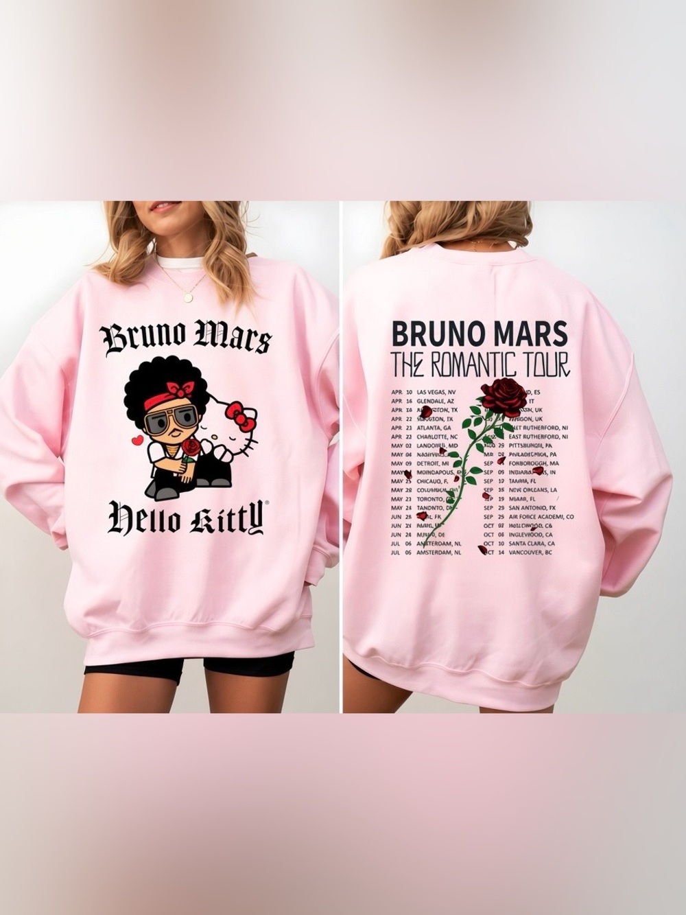 The Romantic World Tour Music Sweatshirt 2026, Bruno Mars Sweatshirt Light Pink